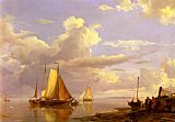 Hermanus Koekkoek Snr Canvas Paintings - Fishing Boats Off The Coast At Dusk